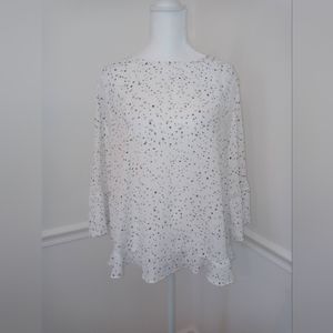 Apt. 9 Long Sleeve White Brown Black Polka Dot Top Blouse Size Large